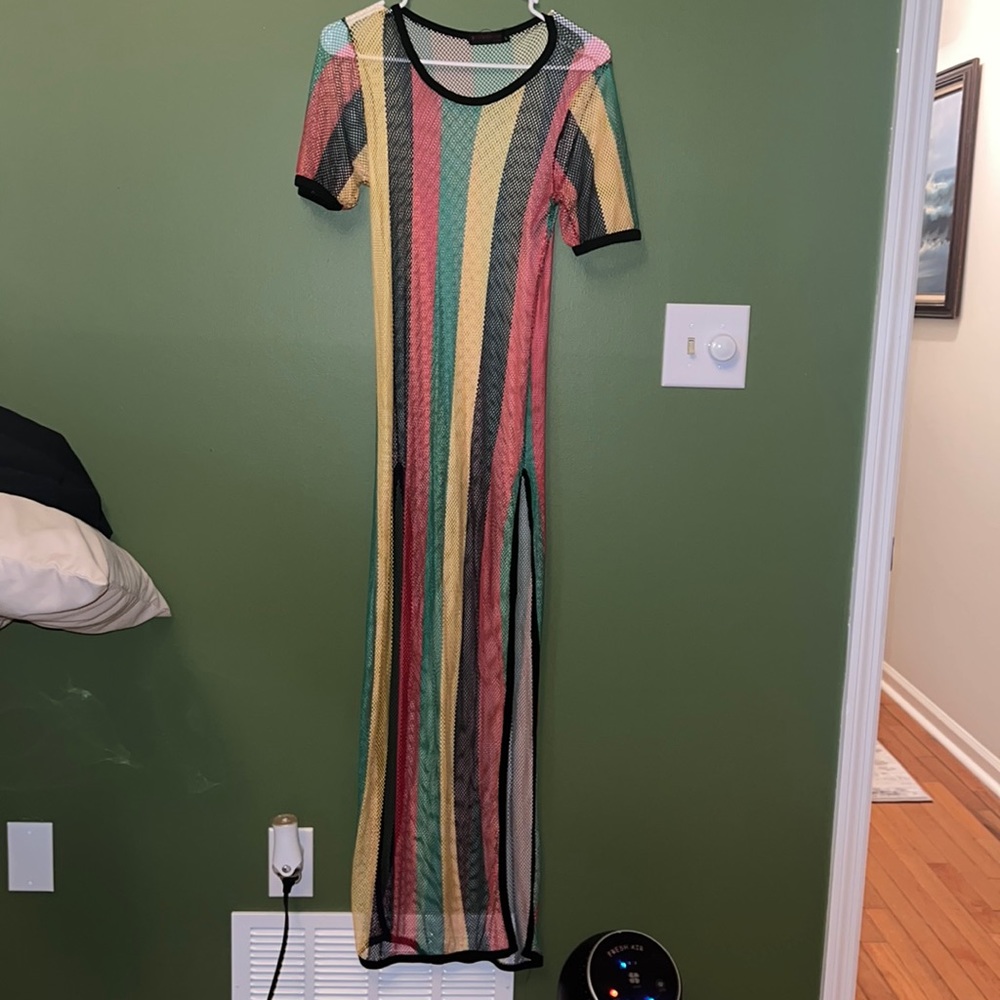 Jamaican color see through dress